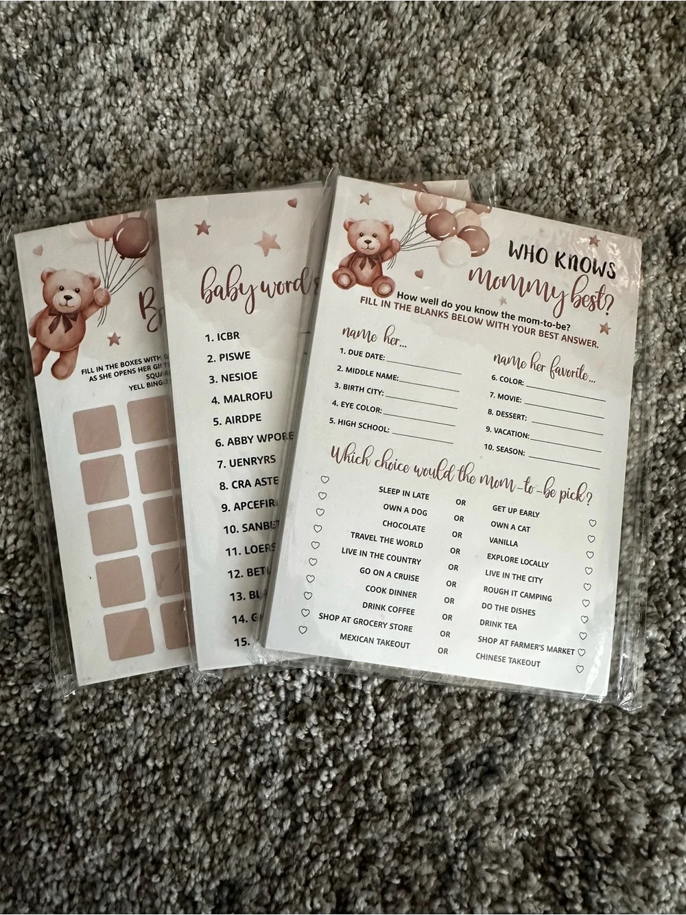 Baby Shower Game Cards - Rose Gold Teddy Design